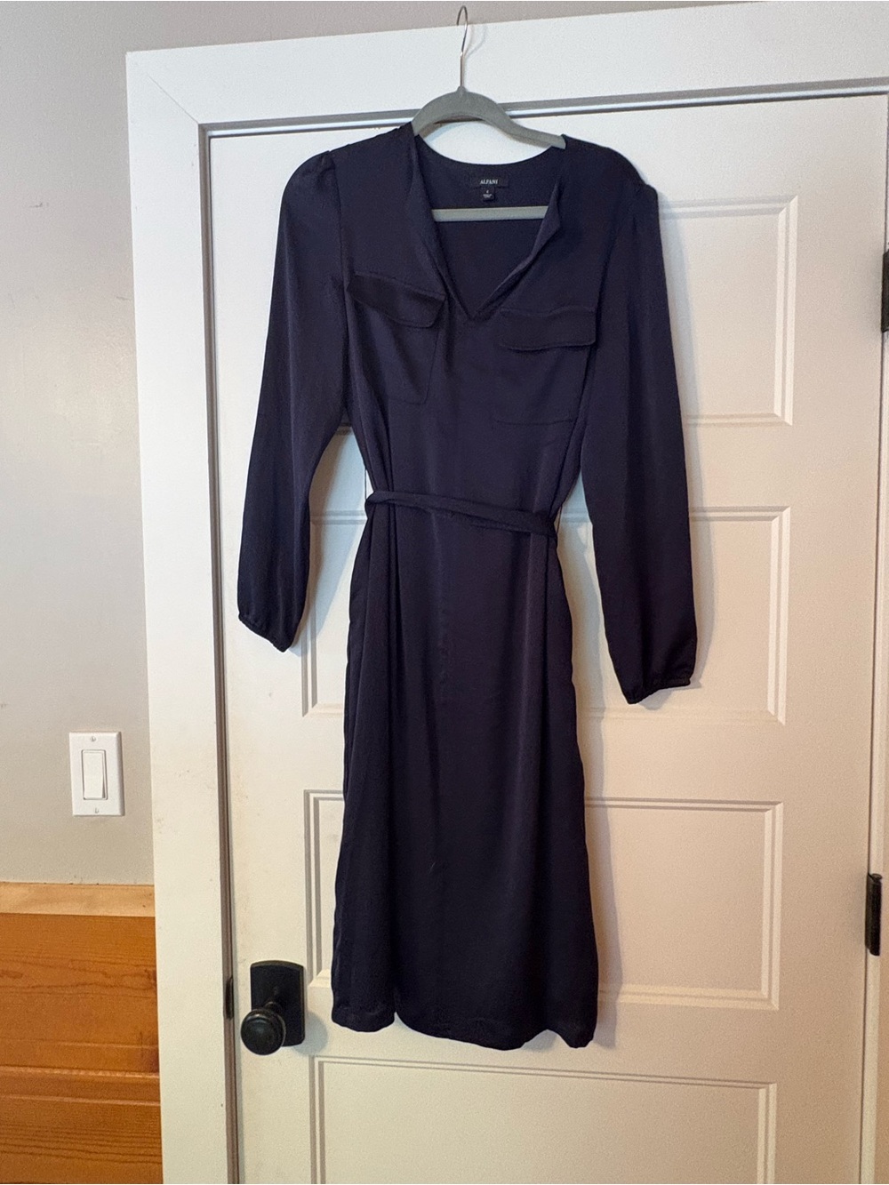 Alfani Classic Long-Sleeve Belted Shirt Dress - Navy